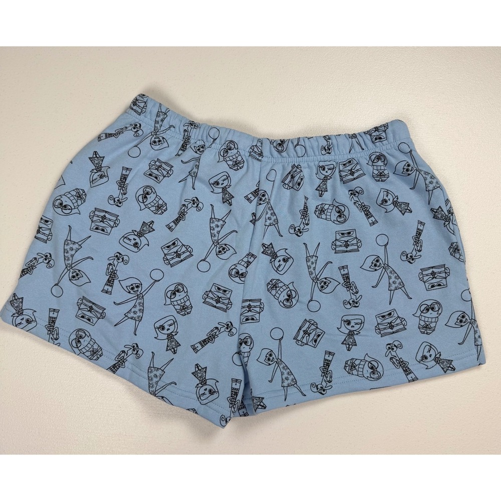 Disney Pixar Inside Out 2 Sweat Shorts Womens Large Blue Fleece Lounge Pockets - Picture 2 of 8